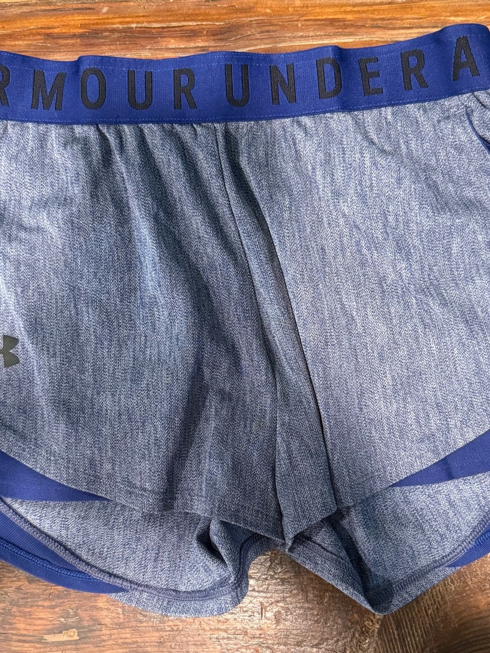 Under Armour Women’s Heather Navy Athletic Shorts with Royal Waistband